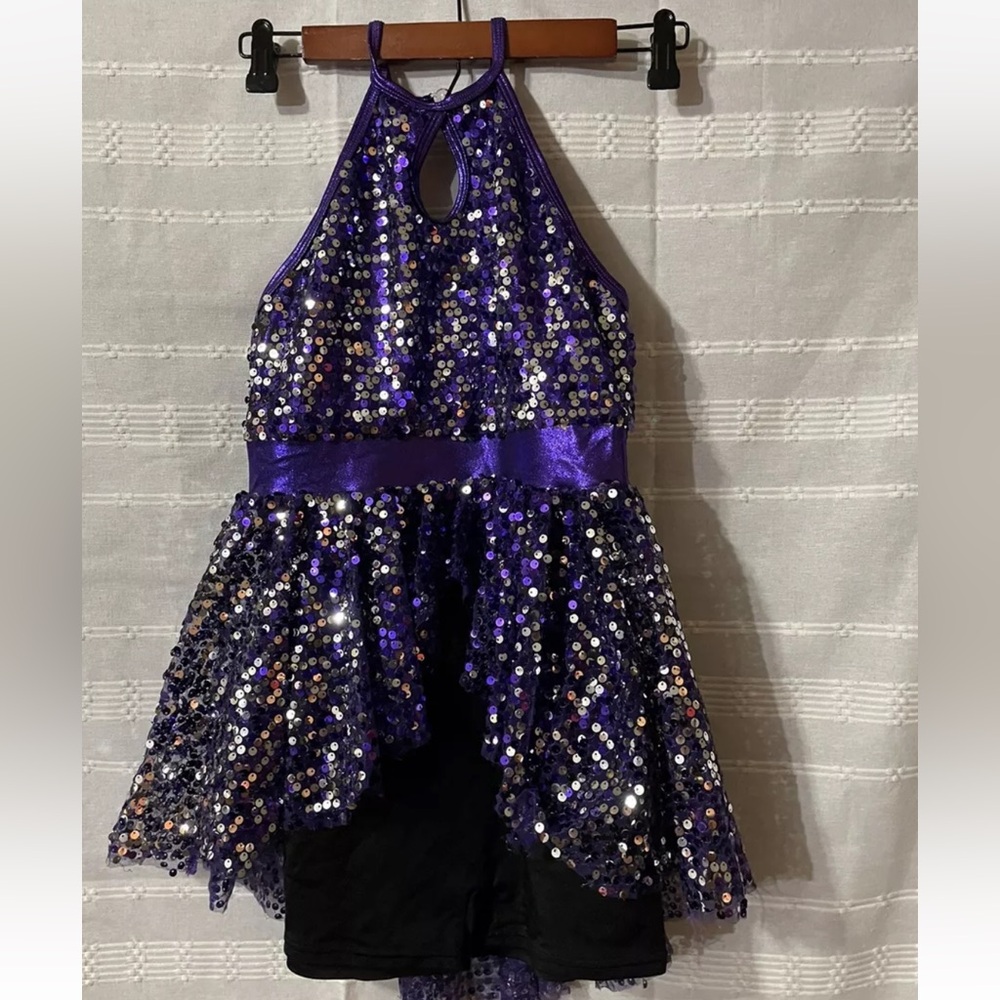 Curtain Call Dance Costume Child Sz CXL Purple & Black 25.00